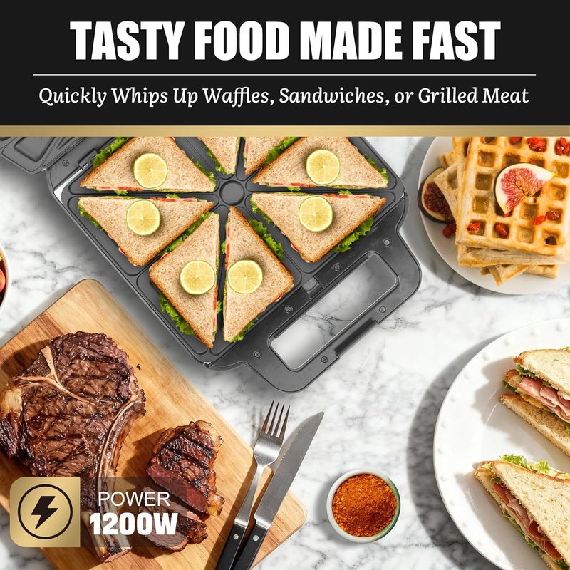 FineMade Panini Grill Press Breakfast Sandwich Maker 3 in 1, Electric Griddle Panini Press, Grilled Cheese Maker, Sandwichera Electrica, Belgian Waffle Maker with Removable Plates - Image 2